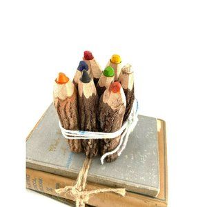 Lot Of 8 Tree Bark Color Pencils Farm House Country Cottage Primitive Decor 5''
